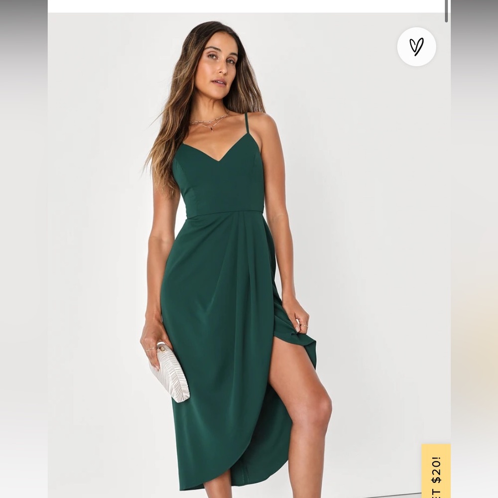 LuLus Reinette Dark Green MIDI Dress, Medium